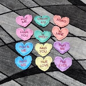 12 HEART-SHAPED STUFFED PLUSH CONVERSATION HEART DECORATIVE DECOR